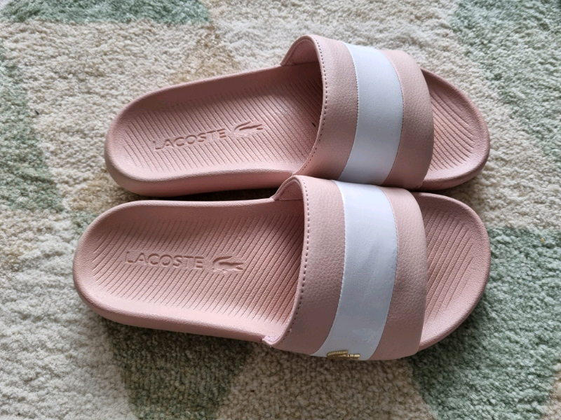 pink lacoste sliders